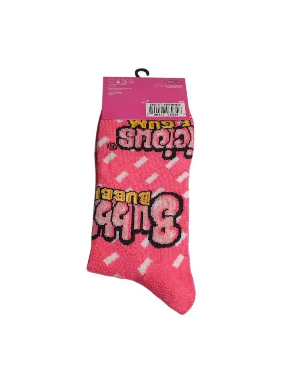 Bubblicious Bubble Gum Crew Socks Novelty Men Shoe Size 6 to 12 Pink White Gift